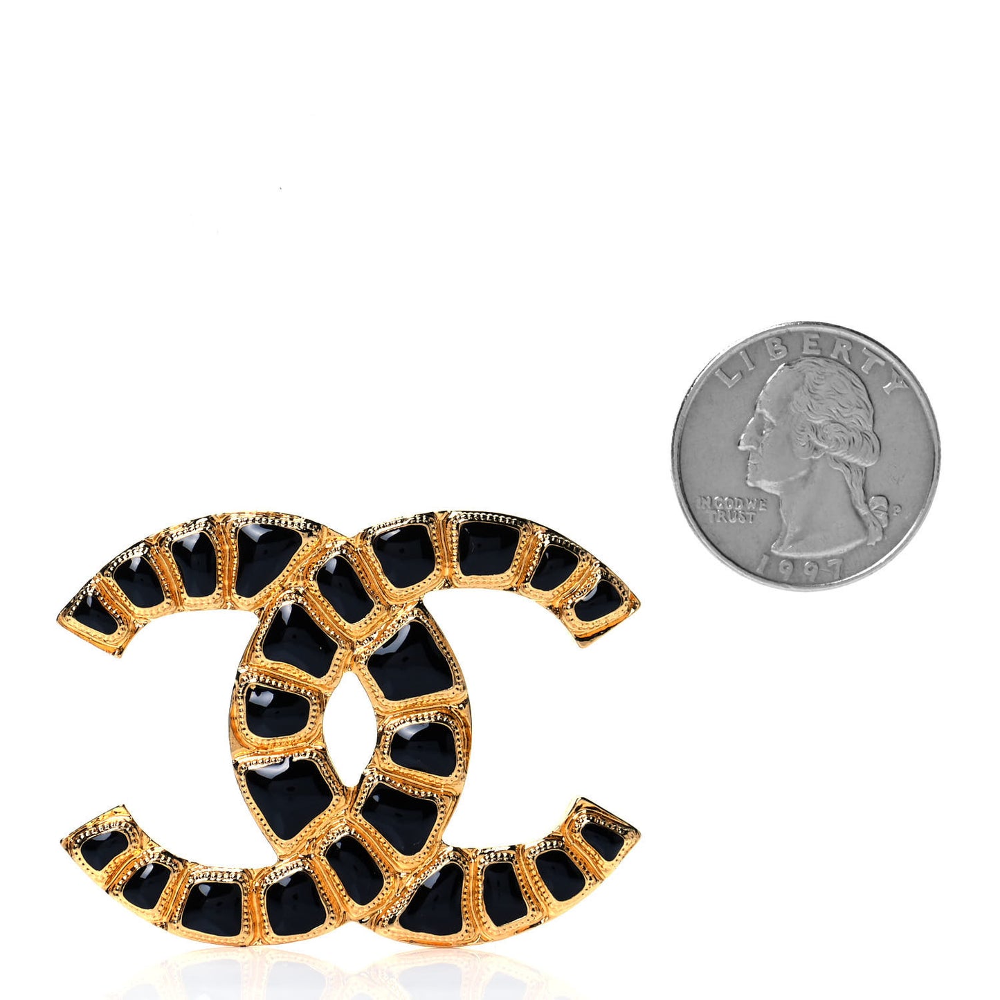 Gripoix Poured Glass Along The Nile CC Brooch Black Gold
