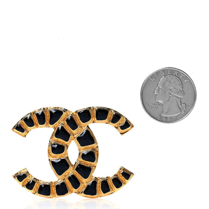 Chanel Gripoix Poured Glass Along The Nile CC Brooch Black Gold 2 of 4