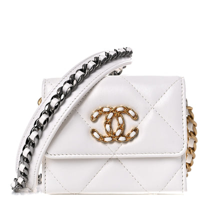 Chanel Lambskin Quilted Chanel 19 Flap Coin Purse With Chain White 1 of 9