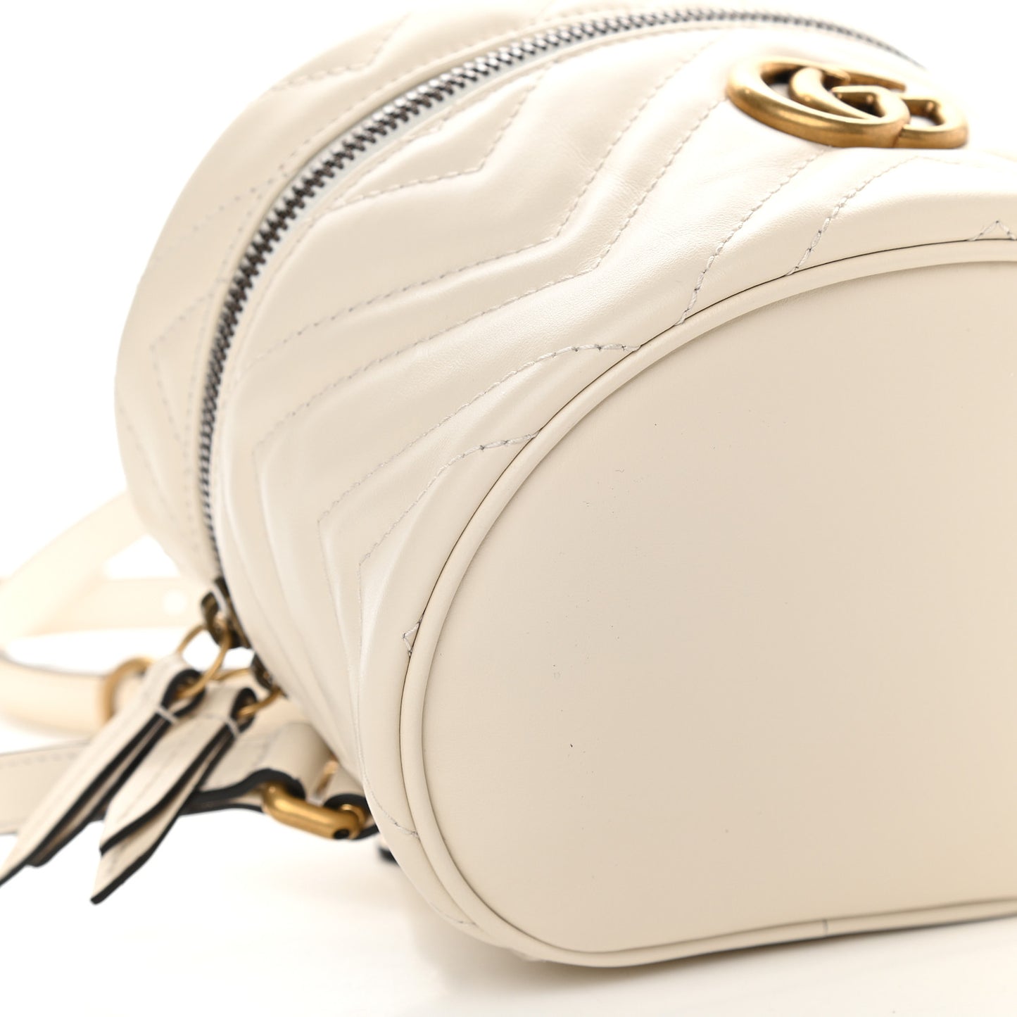 Calfskin Matelasse Mini GG Marmont Round Backpack White