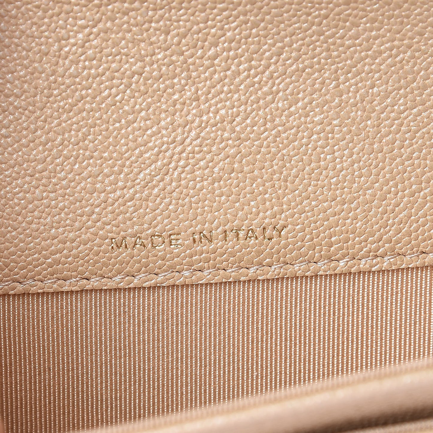 Iridescent Caviar Quilted Flap Card Holder Beige