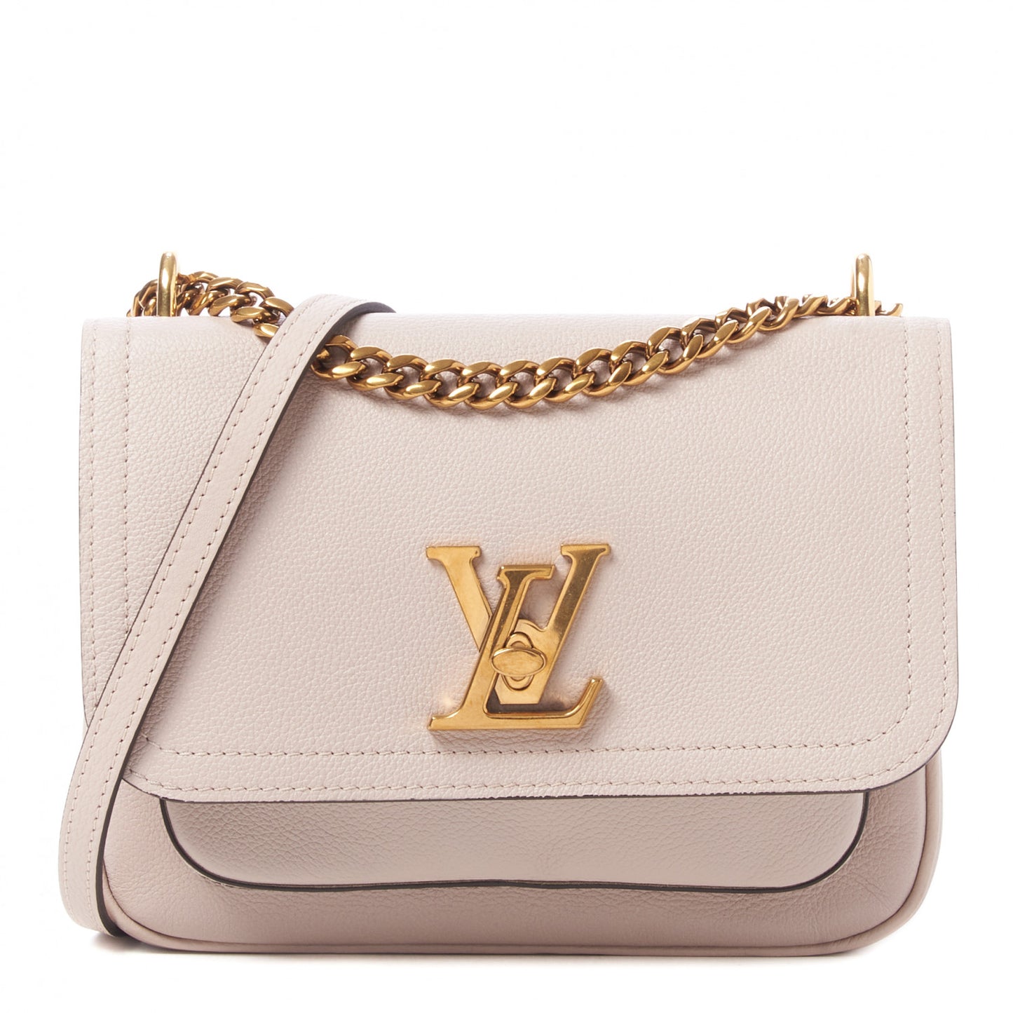 Grained Calfskin Lockme Chain Bag Greige