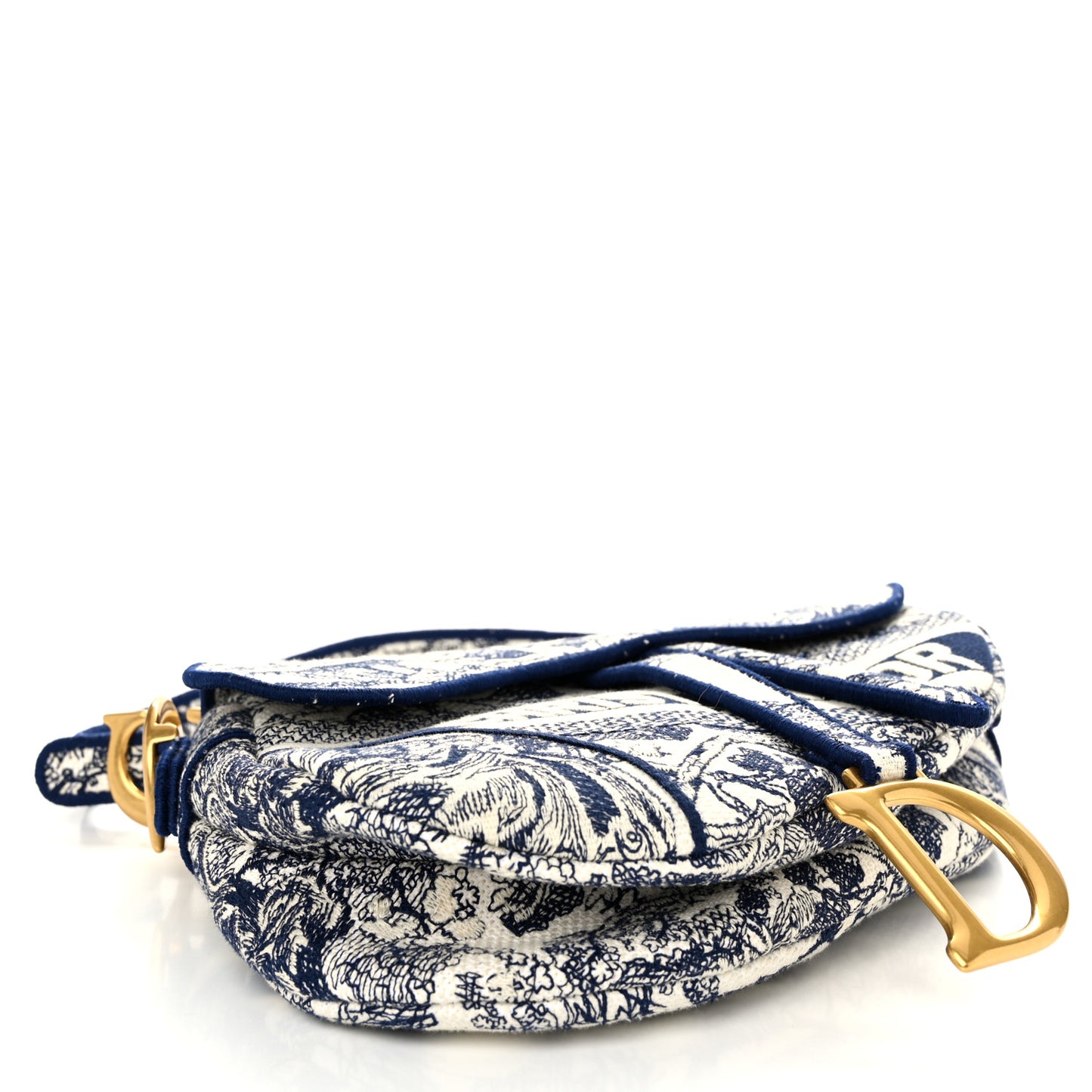 Canvas Embroidered Toile de Jouy Saddle Bag Blue