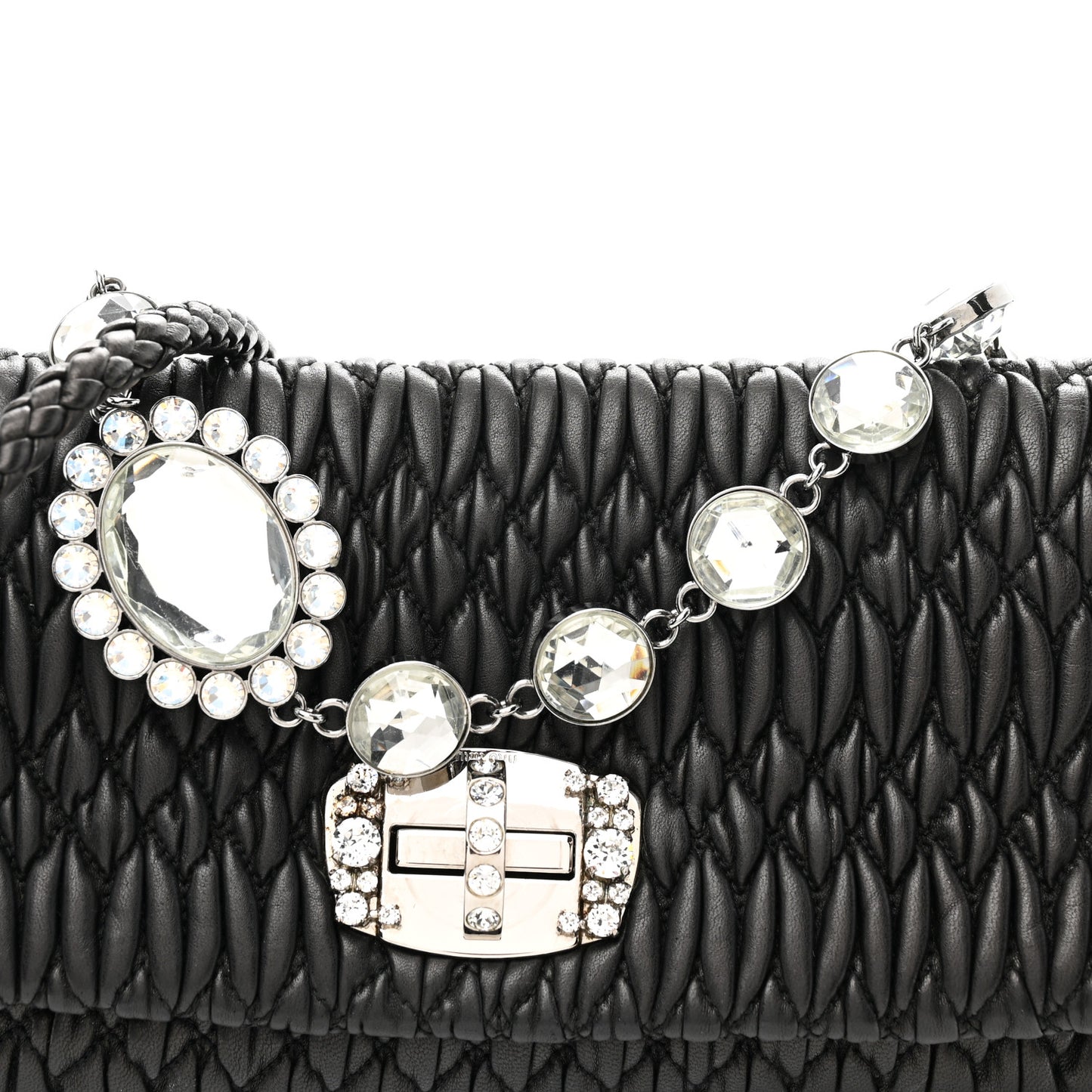 Nappa Matelasse Crystal Flap Clutch Black