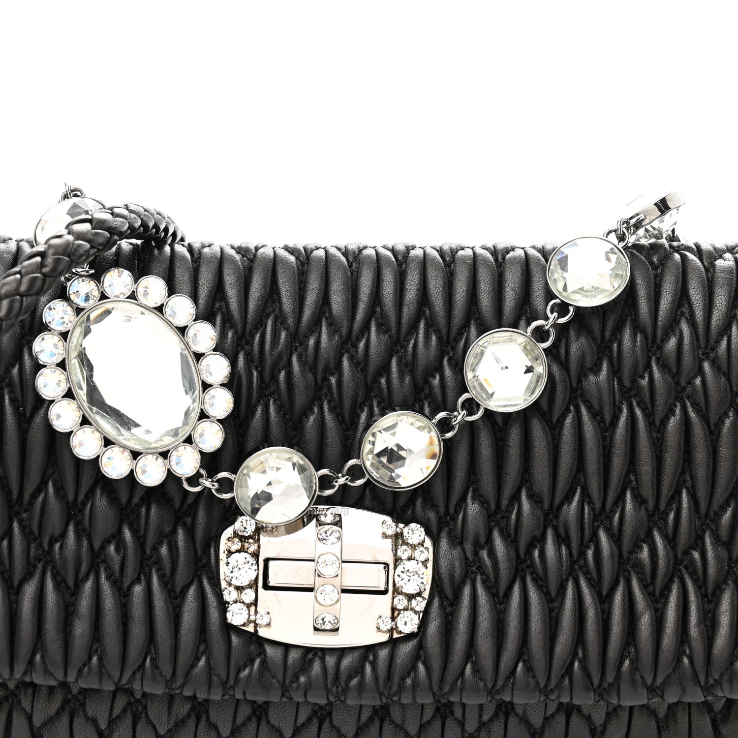 Miu Miu Nappa Matelasse Crystal Flap Clutch Black 8 of 10