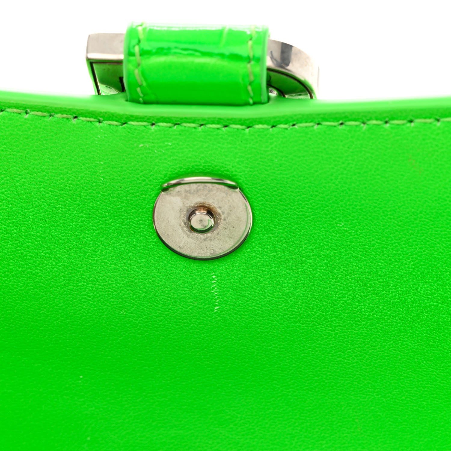 Balenciaga Shiny Calfskin Crocodile Embossed Hourglass Top Handle Bag XS Fluo Green 16 of 18