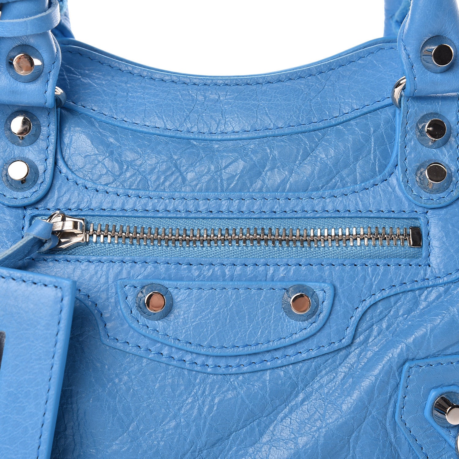 Balenciaga Agneau Classic Silver Hardware Mini City Logo Strap Bleu Turquoise Black 7 of 9