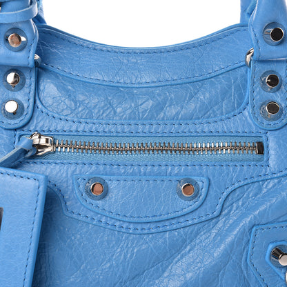 Balenciaga Agneau Classic Silver Hardware Mini City Logo Strap Bleu Turquoise Black 7 of 9