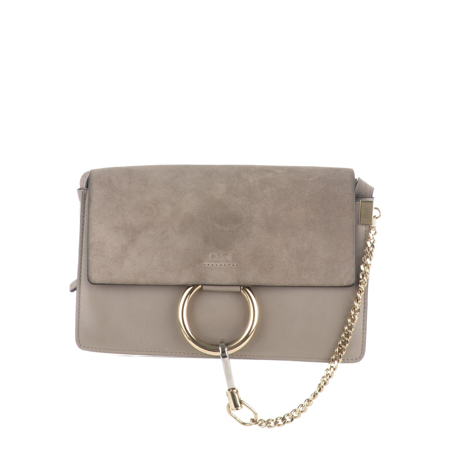 Suede Calfskin Small Faye Shoulder Bag Motty Grey