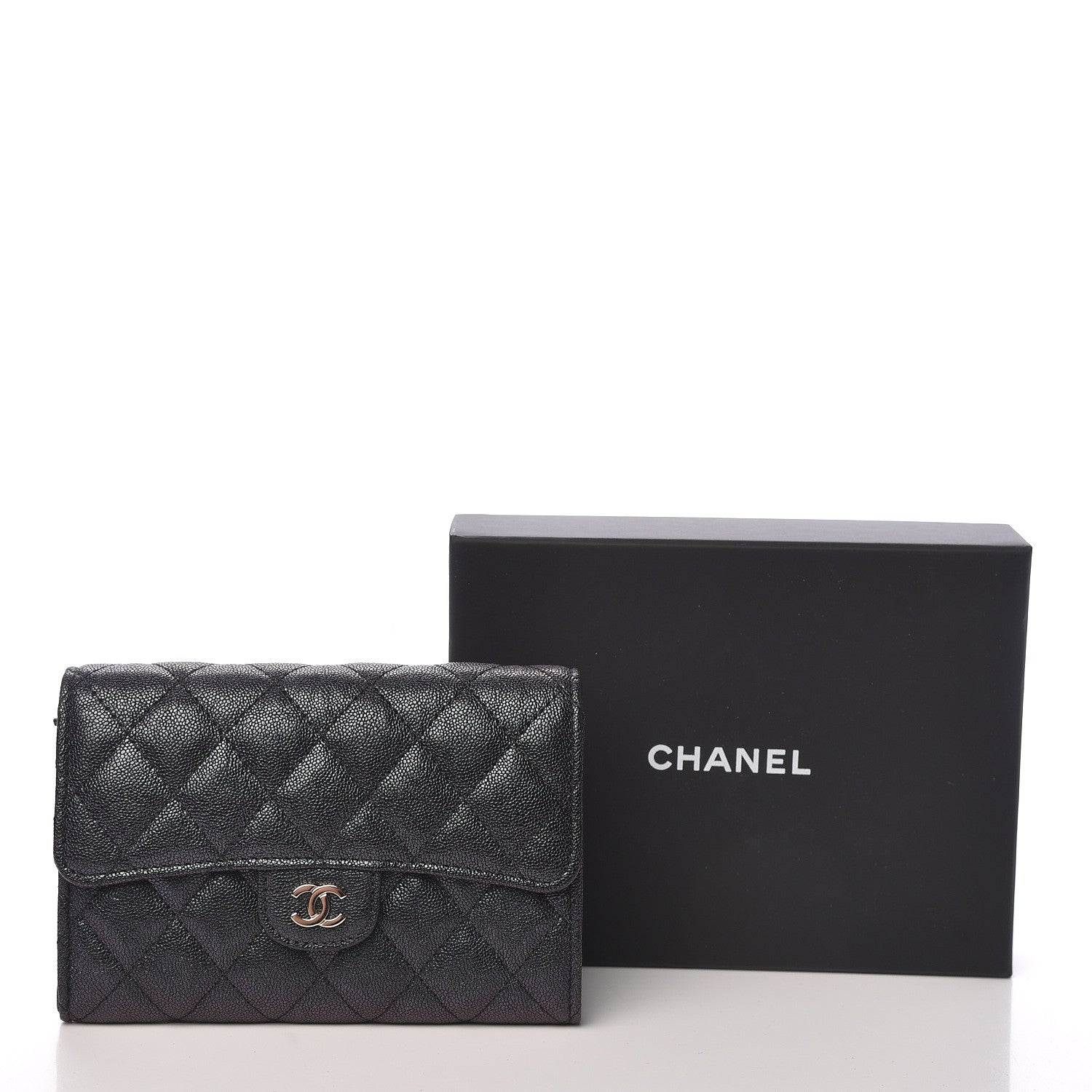 Chanel Iridescent Caviar Quilted Medium Flap Wallet Black 9 of 9