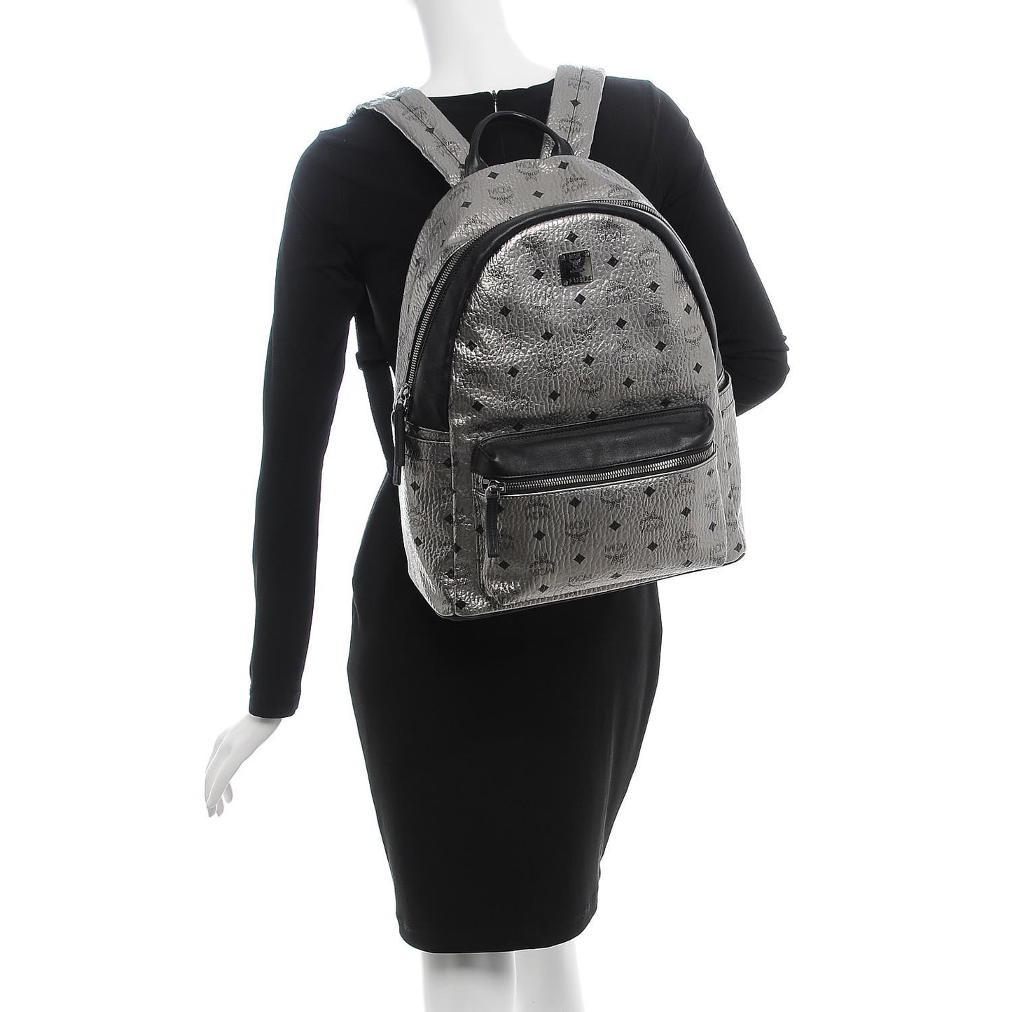 Metallic Visetos Medium Stark Backpack Silver Black