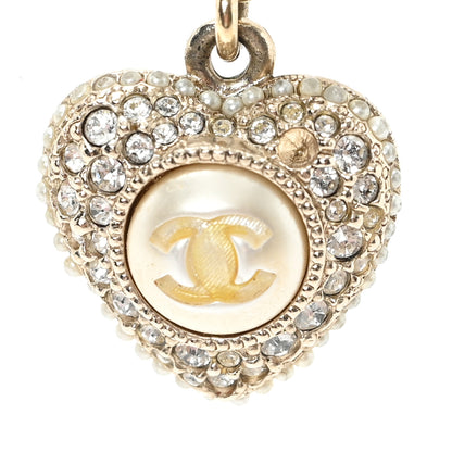 Chanel Crystal Pearl CC Heart Drop Pendant Necklace Silver 5 of 5