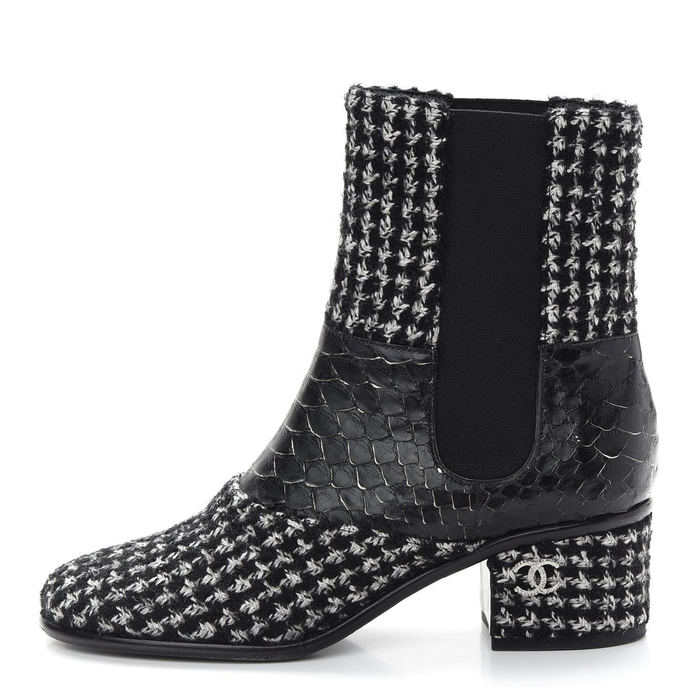 Fantasy Tweed Snakeskin Short Boots 37 Black