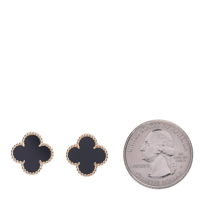 Van Cleef & Arpels 18K Yellow Gold Black Onyx Vintage Alhambra Earrings 2 of 5