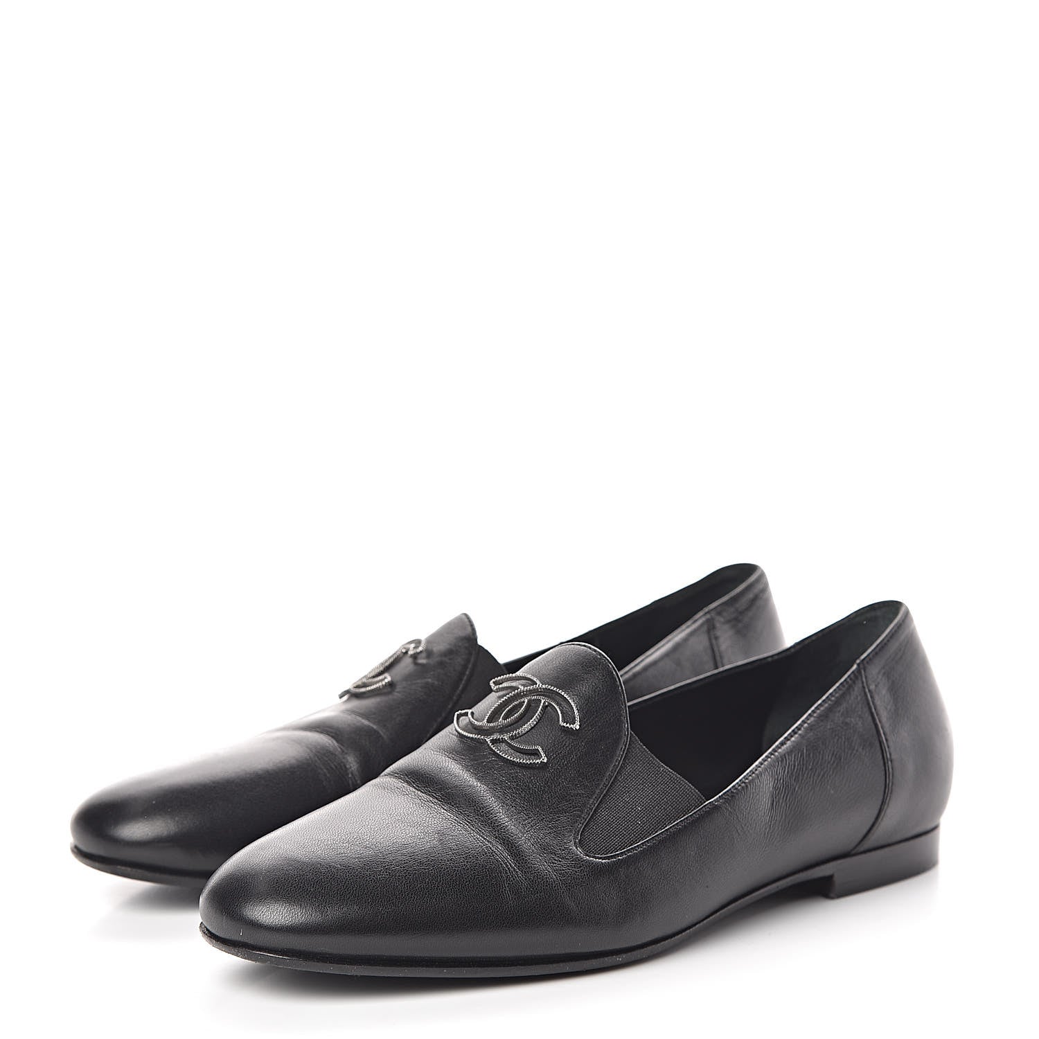 Chanel Lambskin CC Loafers 36 Black 3 of 16