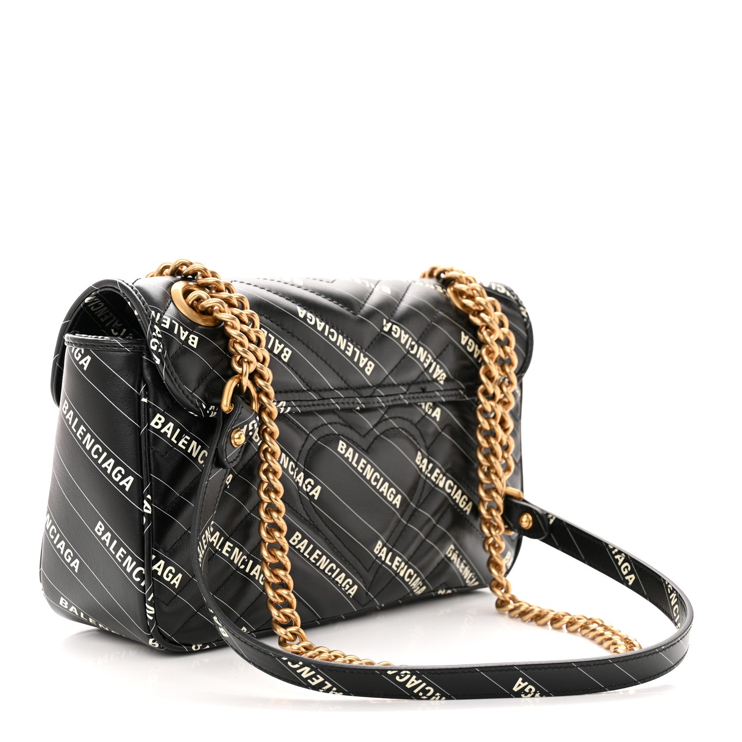 Gucci X BALENCIAGA Calfskin Matelasse Logo Print Small GG Marmont Shoulder Bag Black 3 of 11