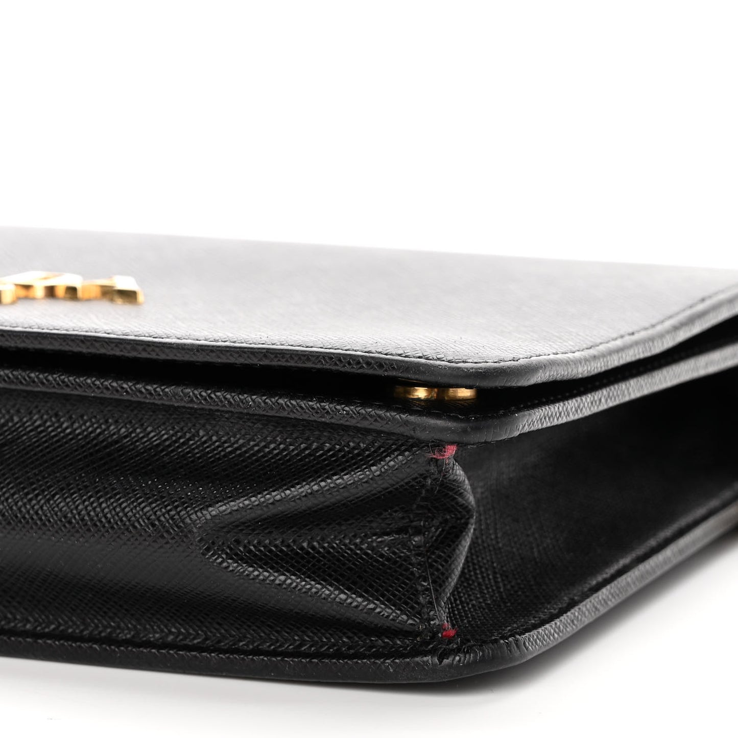 Saffiano Lux Metal Logo Mini Chain Flap Crossbody Bag Black