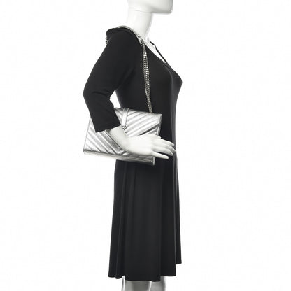 Saint Laurent Metallic Grain De Poudre Matelasse Chevron Medium Monogram Satchel Silver 2 of 11