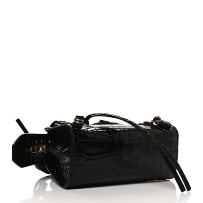Balenciaga Shiny Supple Calfskin Crocodile Embossed Neo Classic Gold Hardware Nano City Crossbody Black 4 of 9