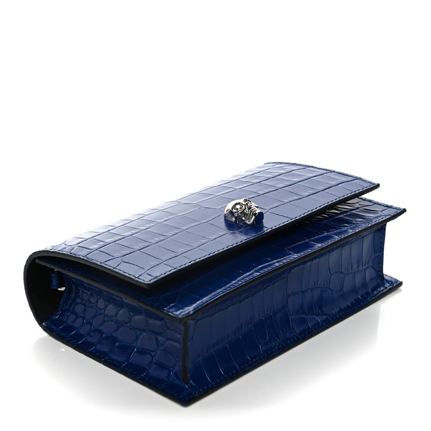 Alexander McQueen Calfskin Crocodile Embossed Skull Mini Crossbody Bag Deep Lapis Blue 4 of 13