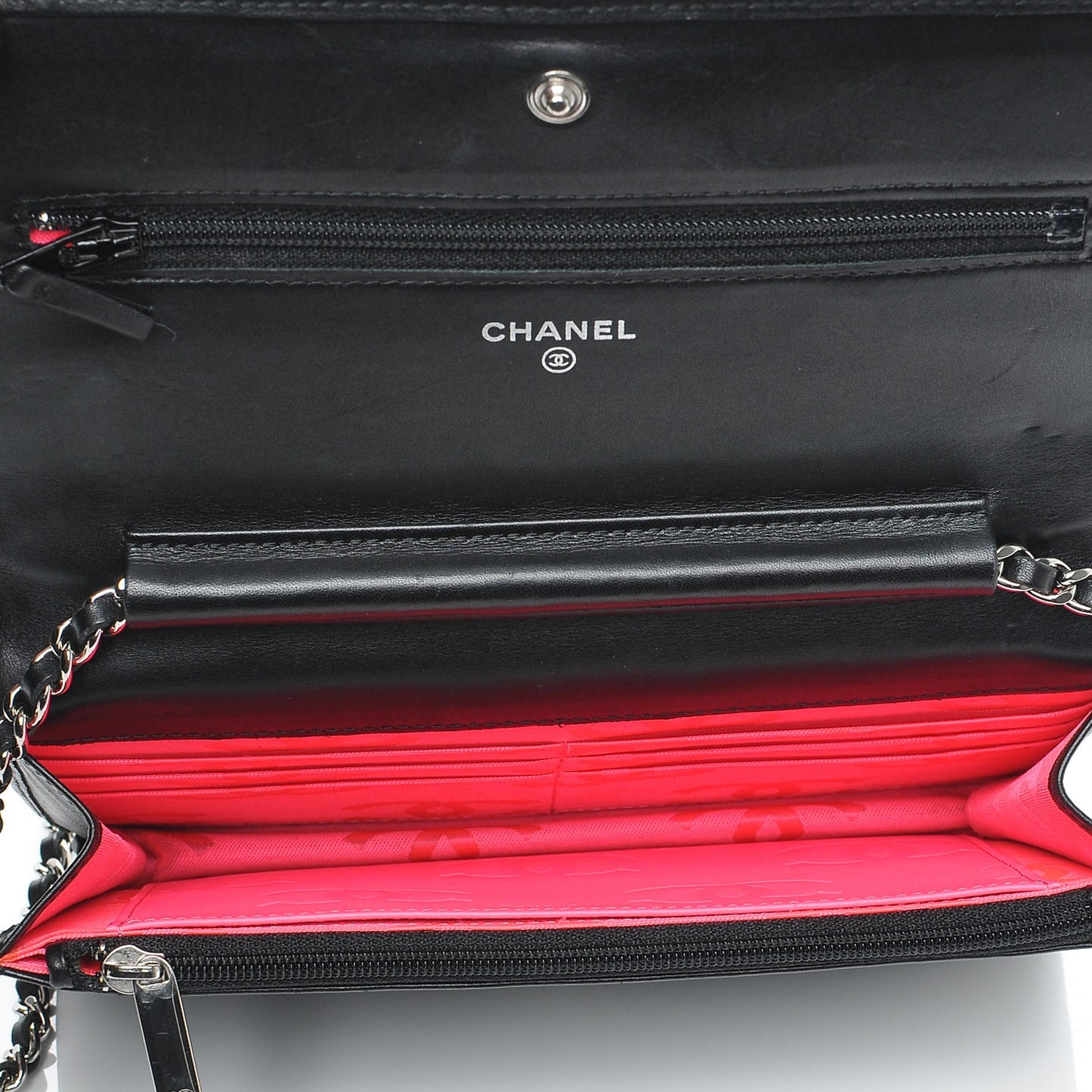 Calfskin Quilted Cambon Wallet On Chain WOC Black