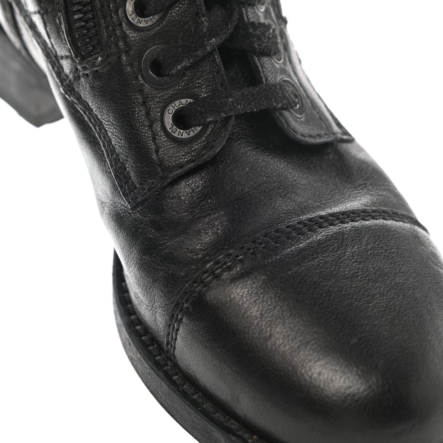 Sheepskin Quilted CC Tall Lace Up Combat Boots 38 Black