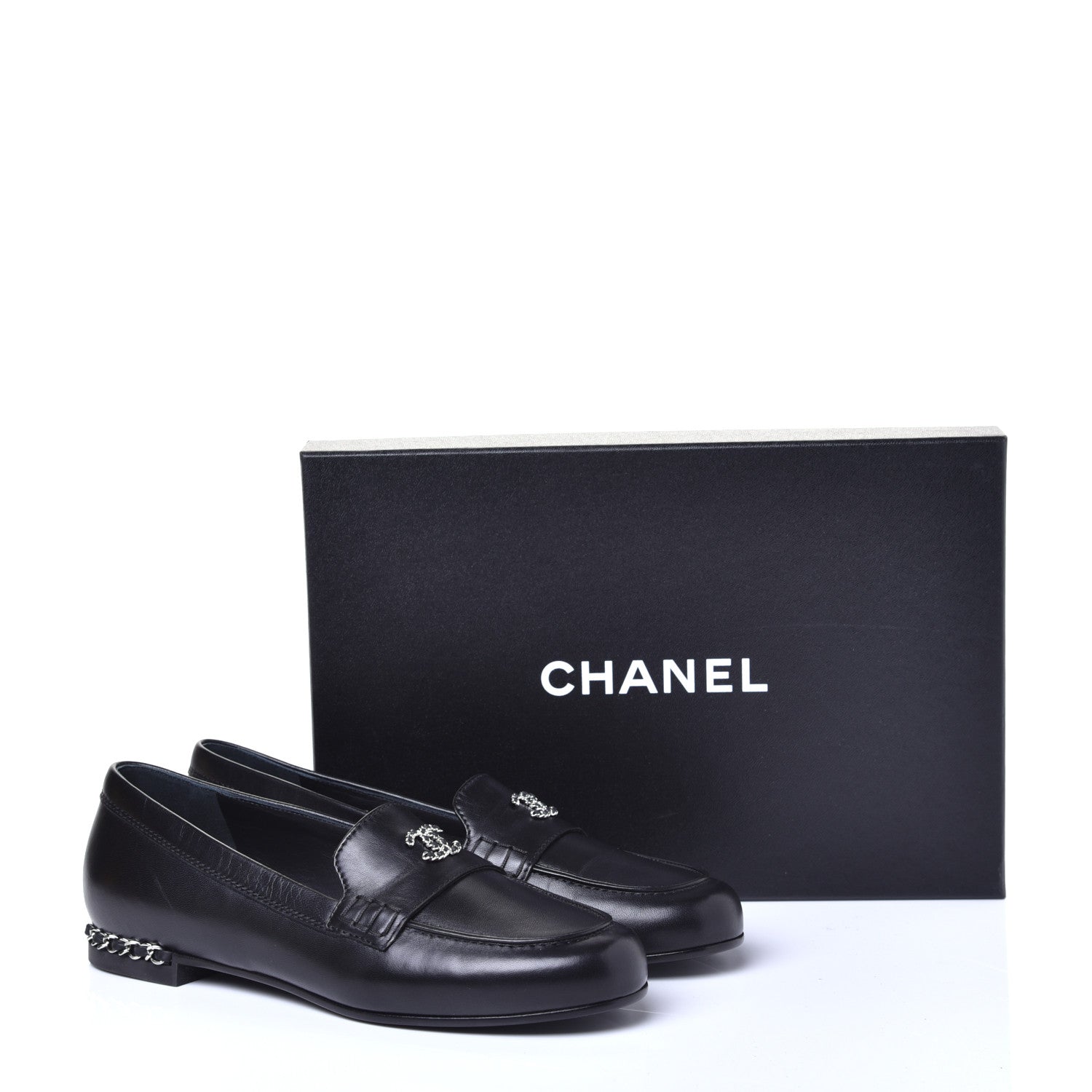 Chanel Calfskin CC Chain Mocassin Loafers 38.5 Black 11 of 11