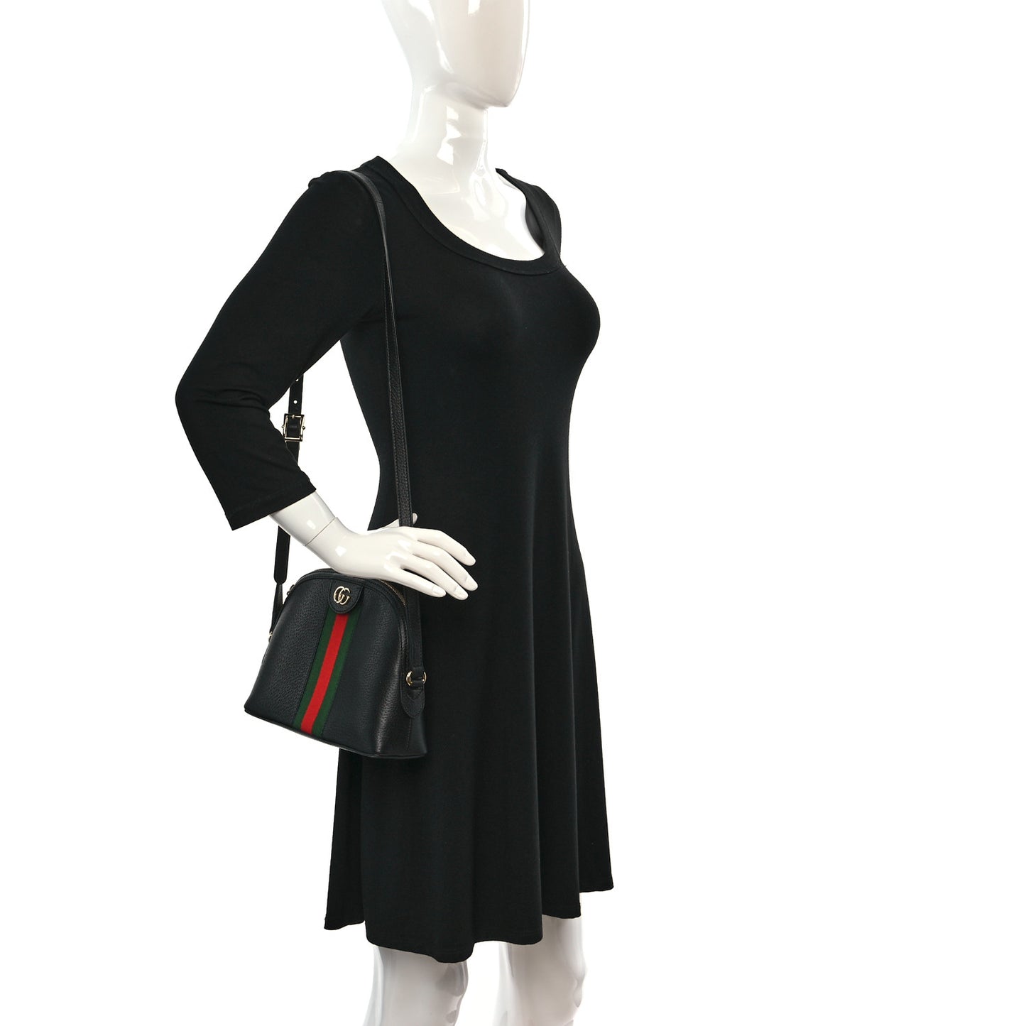 Calfskin GG Web Small Ophidia Dome Shoulder Bag Black