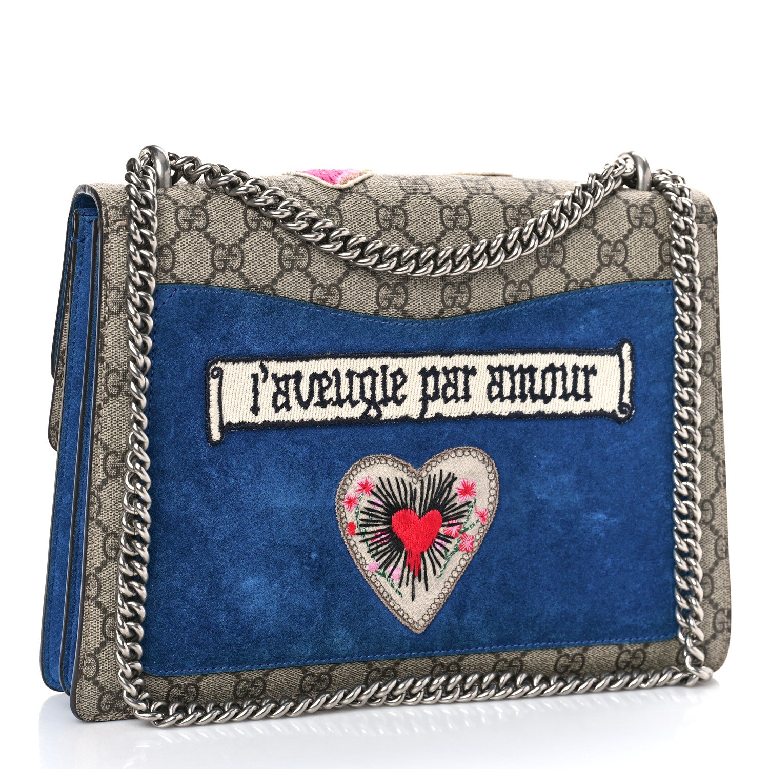 Gucci GG Supreme Monogram Embroidered Medium Dionysus Shoulder Bag Blue 3 of 10