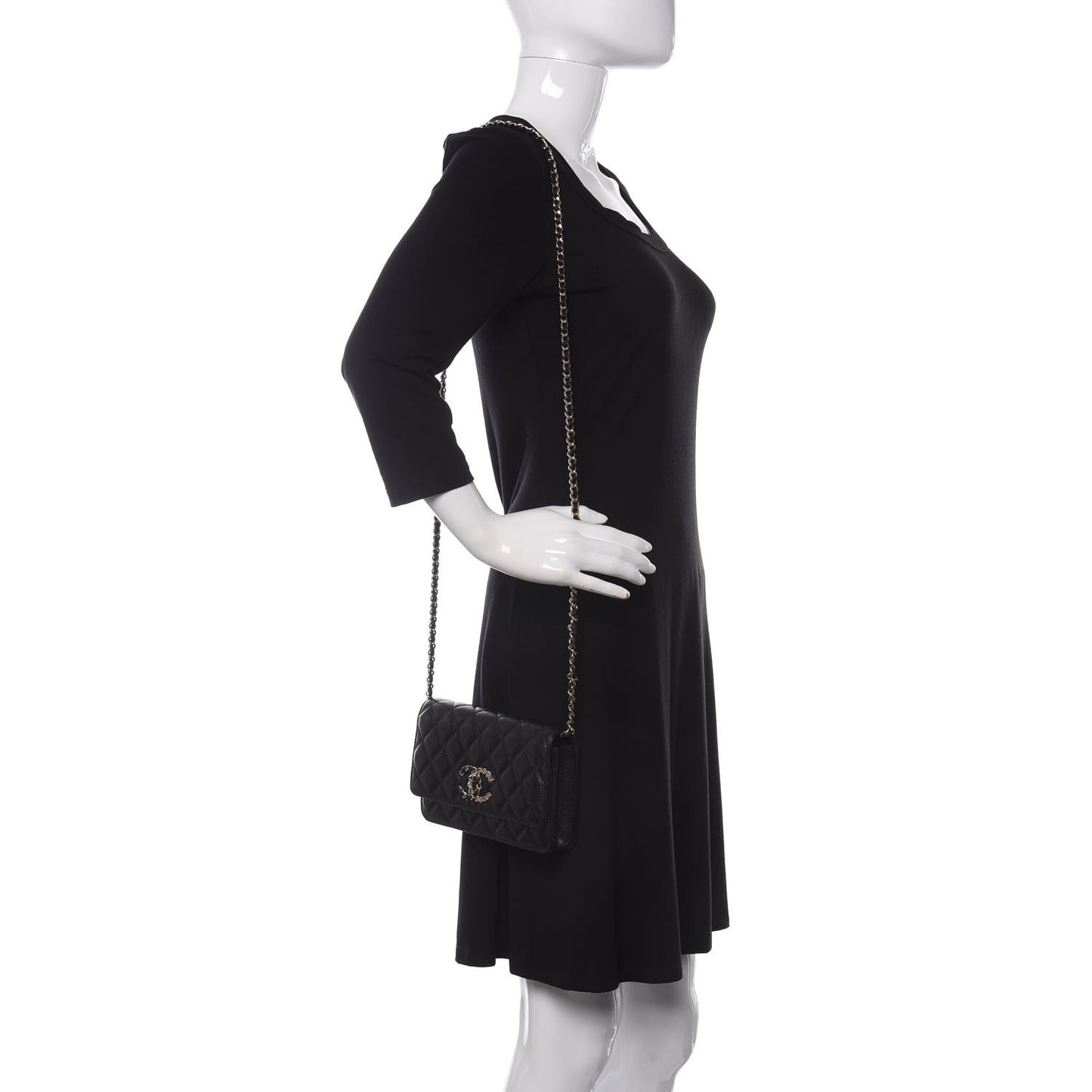 Caviar Quilted French New Wave Chain CC Wallet On Chain WOC Black