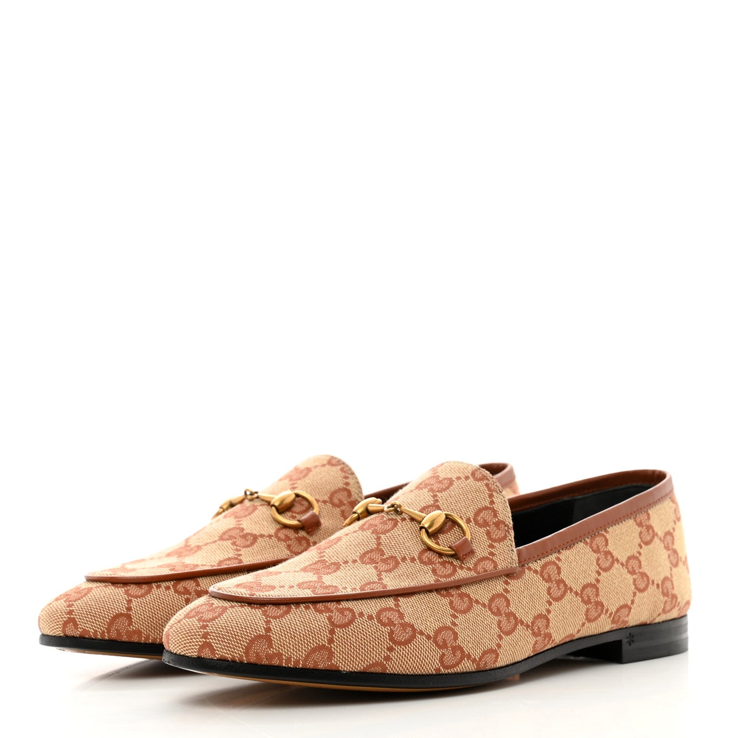 Canvas GG Monogram Horsebit Womens Jordaan Loafers 37.5 Beige Ruggine