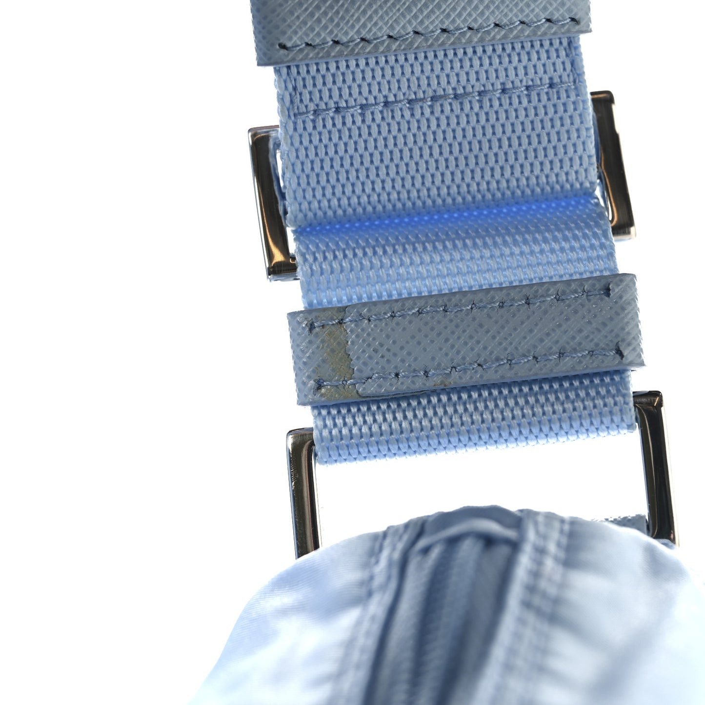 Re-Nylon Vela Saffiano Pocket Double Buckle Messenger Shoulder Bag Celeste