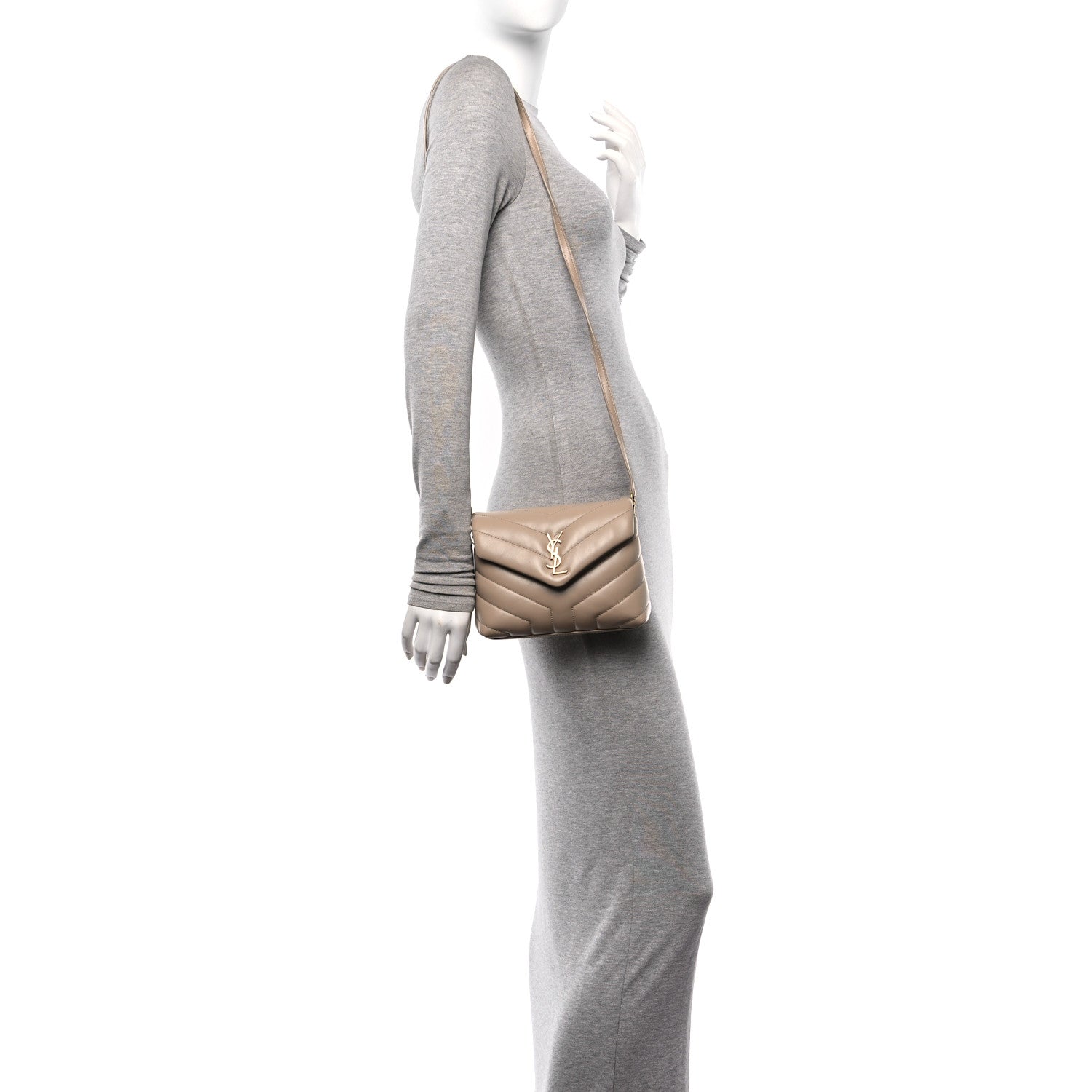 Saint Laurent Calfskin Y Quilted Monogram Toy Loulou Crossbody Bag Dark Beige 2 of 11