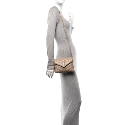 Saint Laurent Calfskin Y Quilted Monogram Toy Loulou Crossbody Bag Dark Beige 2 of 11