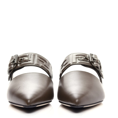 Fendi Vitello FF Embossed Buckle Flat Mules 36 Wood 2 of 11