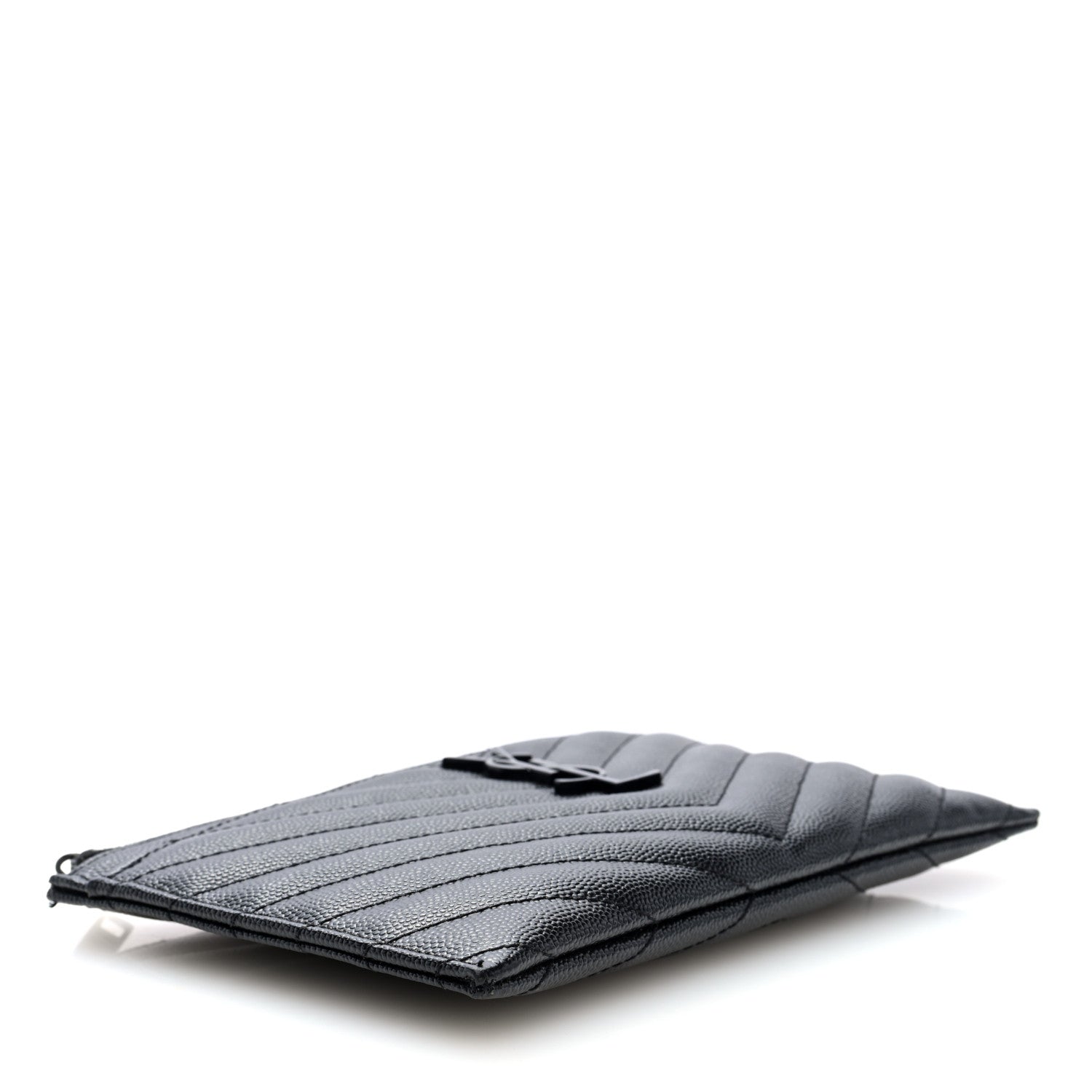 Saint Laurent Grain De Poudre Chevron Monogram Monochrome Bill Pouch Black 4 of 6