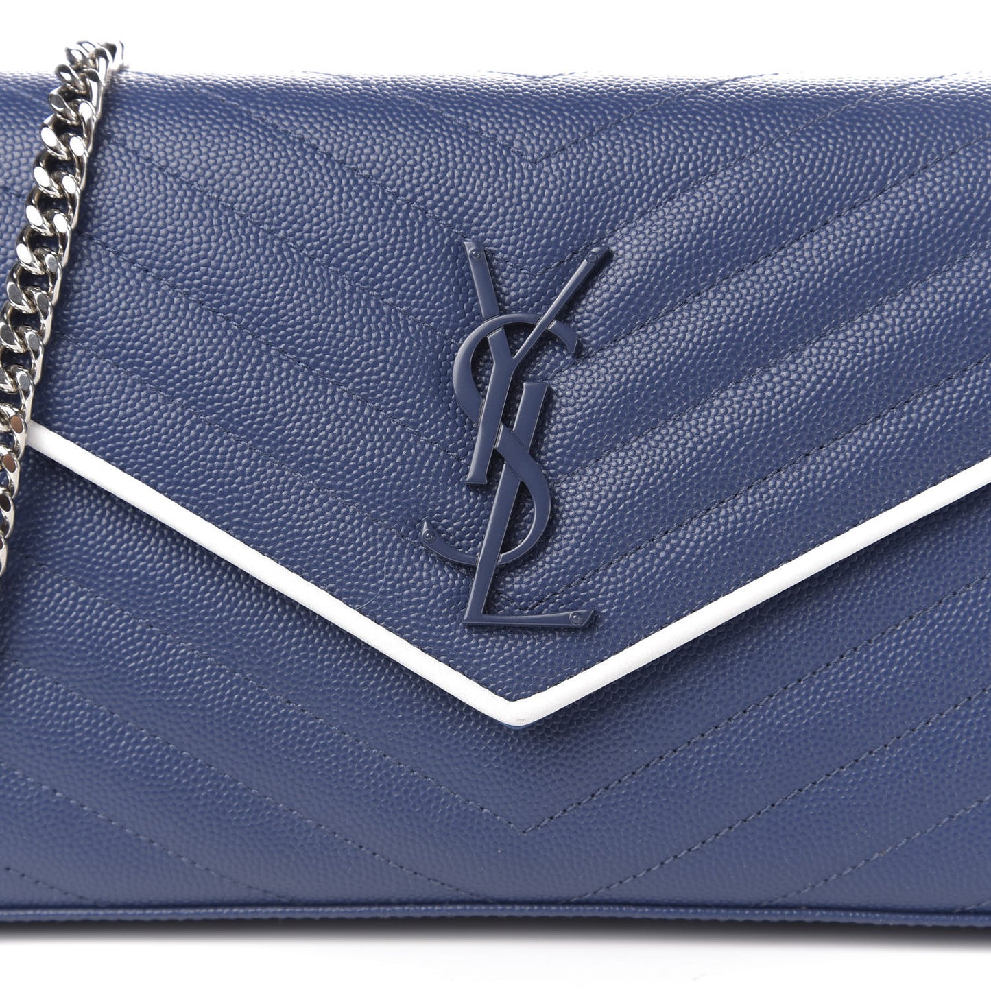 Grain De Poudre Matelasse Monogram Chain Wallet Denim Bianco Ottico