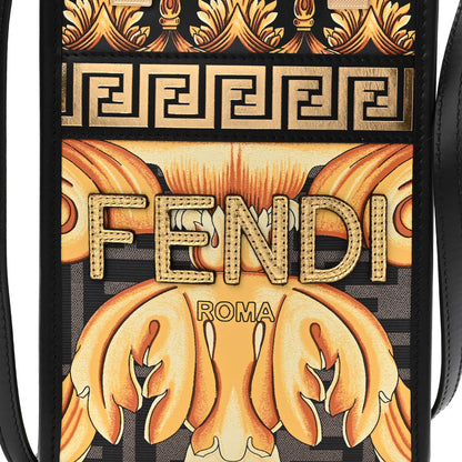 Fendi X VERSACE Vitello King Catalan Mirror Plexiglass Fendace FF Baroque Logo Mini Fendi Sunshine Shopper Tote Black Gold 7 of 10