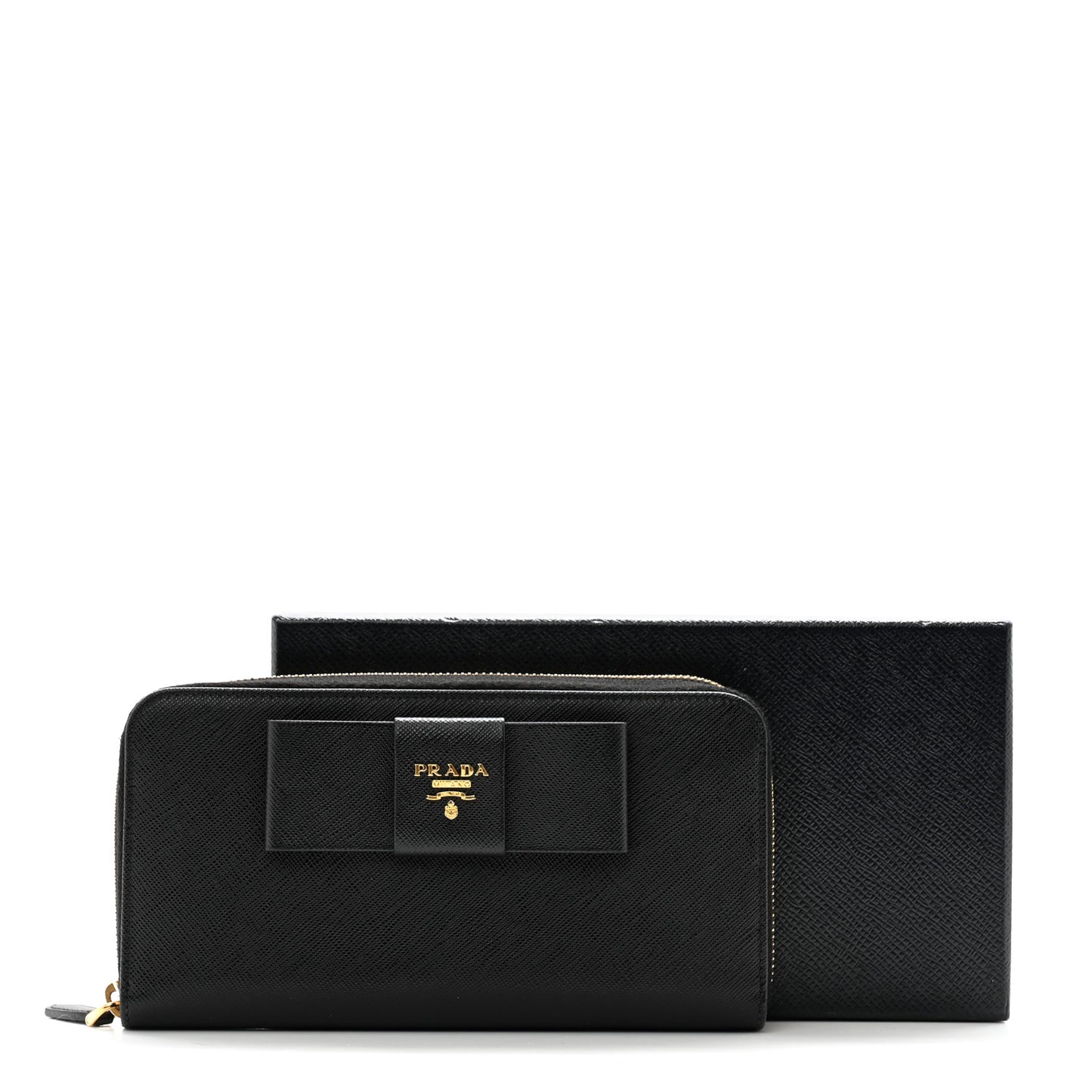 Saffiano Fiocco Bow Zip Around Wallet Black