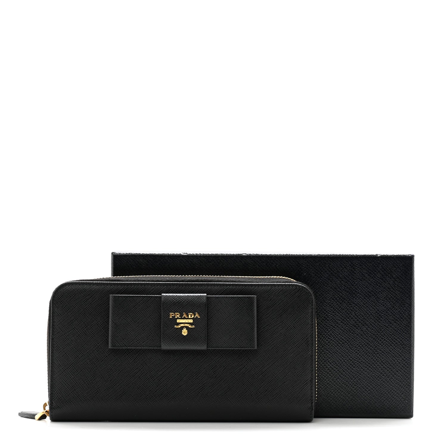 Prada Saffiano Fiocco Bow Zip Around Wallet Black 12 of 12