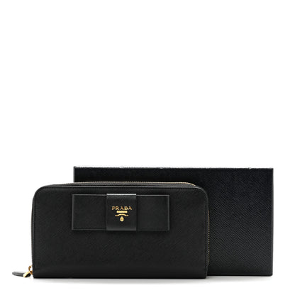 Prada Saffiano Fiocco Bow Zip Around Wallet Black 12 of 12