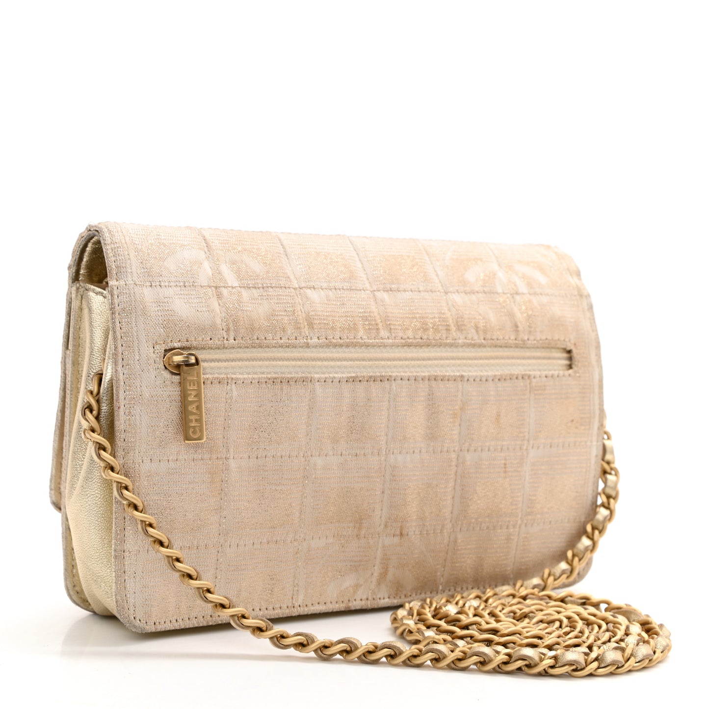 Nylon Travel Wallet On Chain WOC Metallic Gold