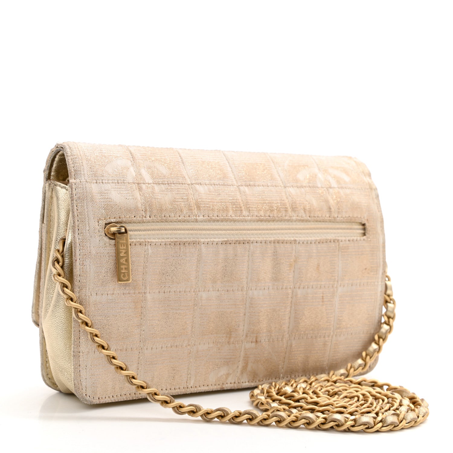 Chanel Nylon Travel Wallet On Chain WOC Metallic Gold 3 of 13