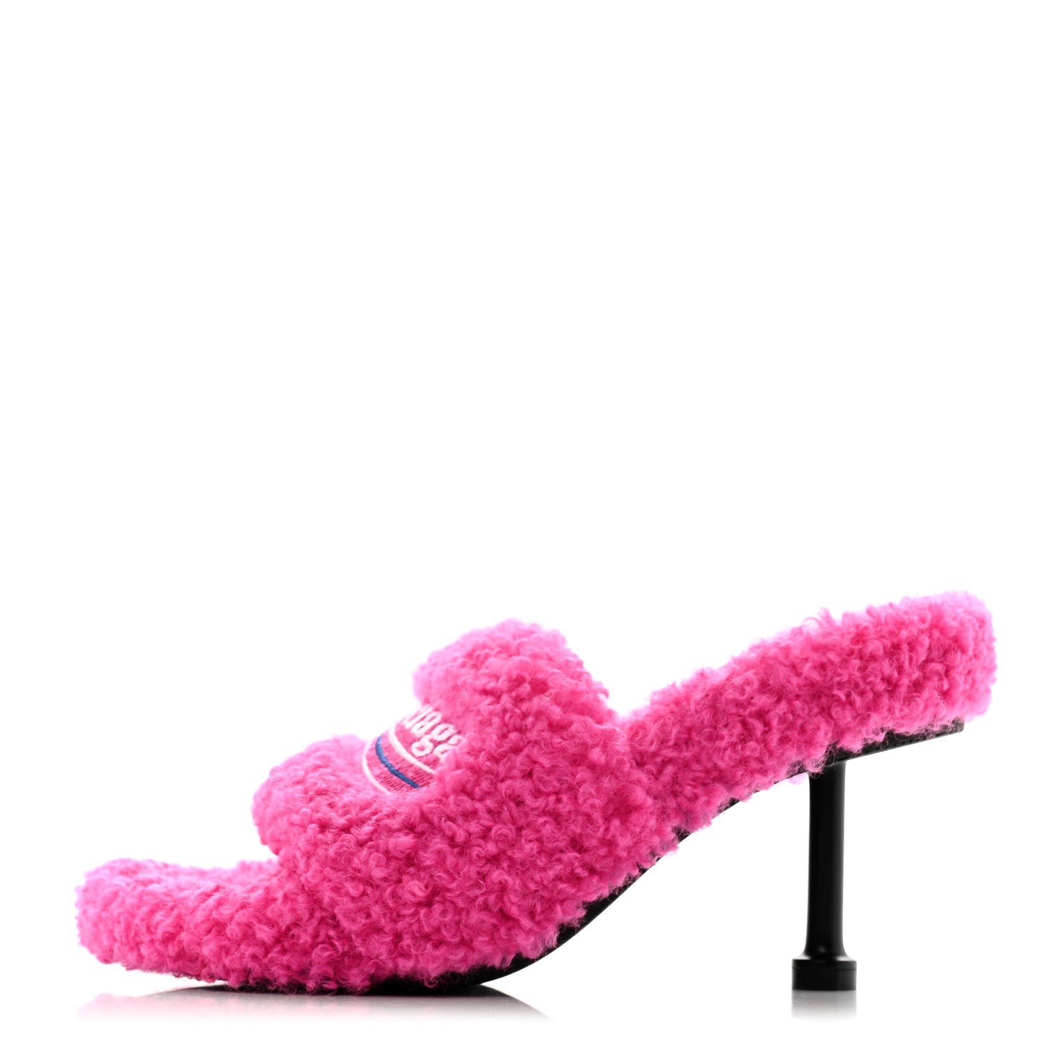 Balenciaga Faux Shearling Political Campaign Logo 80mm Sandals 36 Pink White Blue 1 of 9