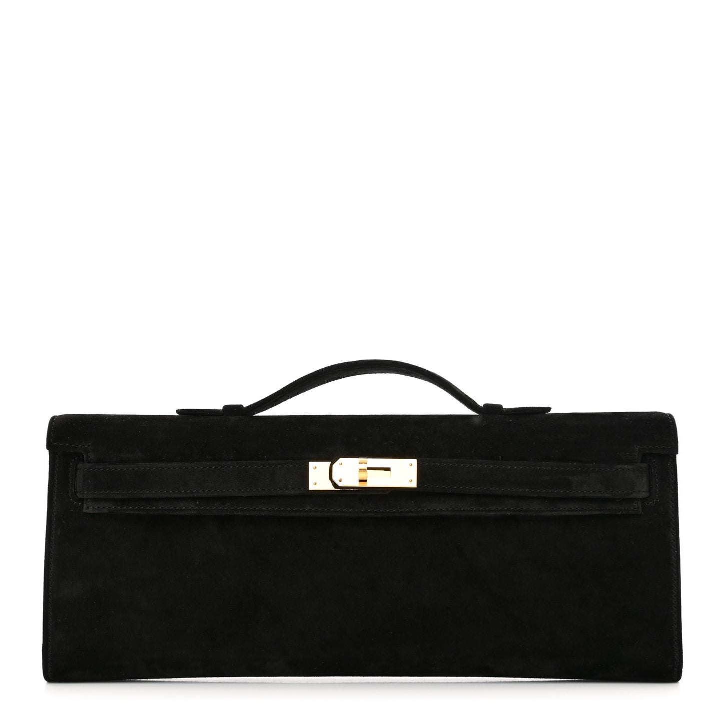 Veau Doblis Suede Kelly Cut Clutch Pochette Black