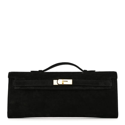 Hermes Veau Doblis Suede Kelly Cut Clutch Pochette Black 1 of 9