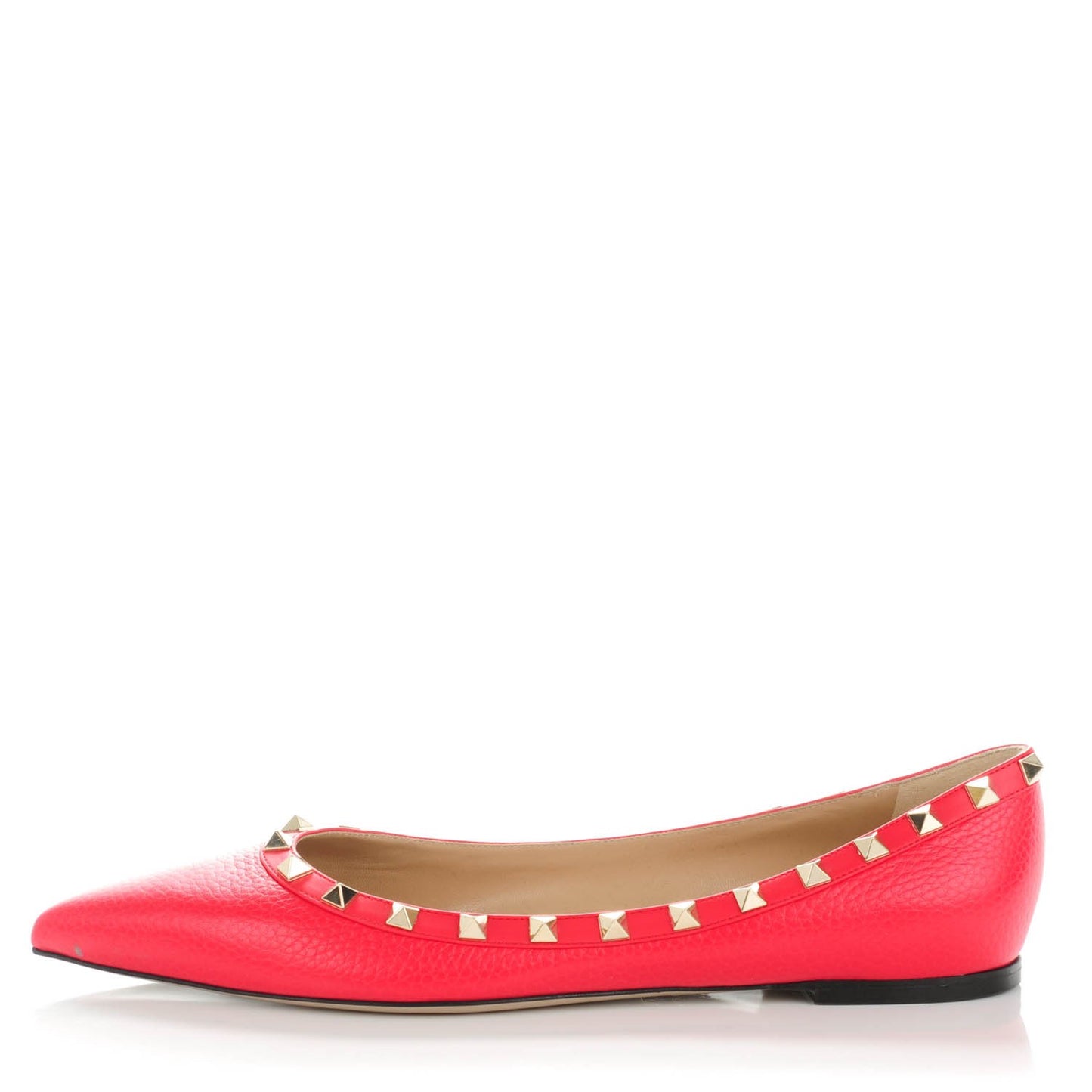Pebbled Calfskin Rockstud Ballerina Flats 41.5 Rosso Valentino