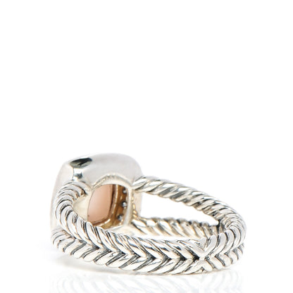 David Yurman Sterling Silver Diamond Rose Quartz 7mm Petite Albion Ring 54 7 3 of 4