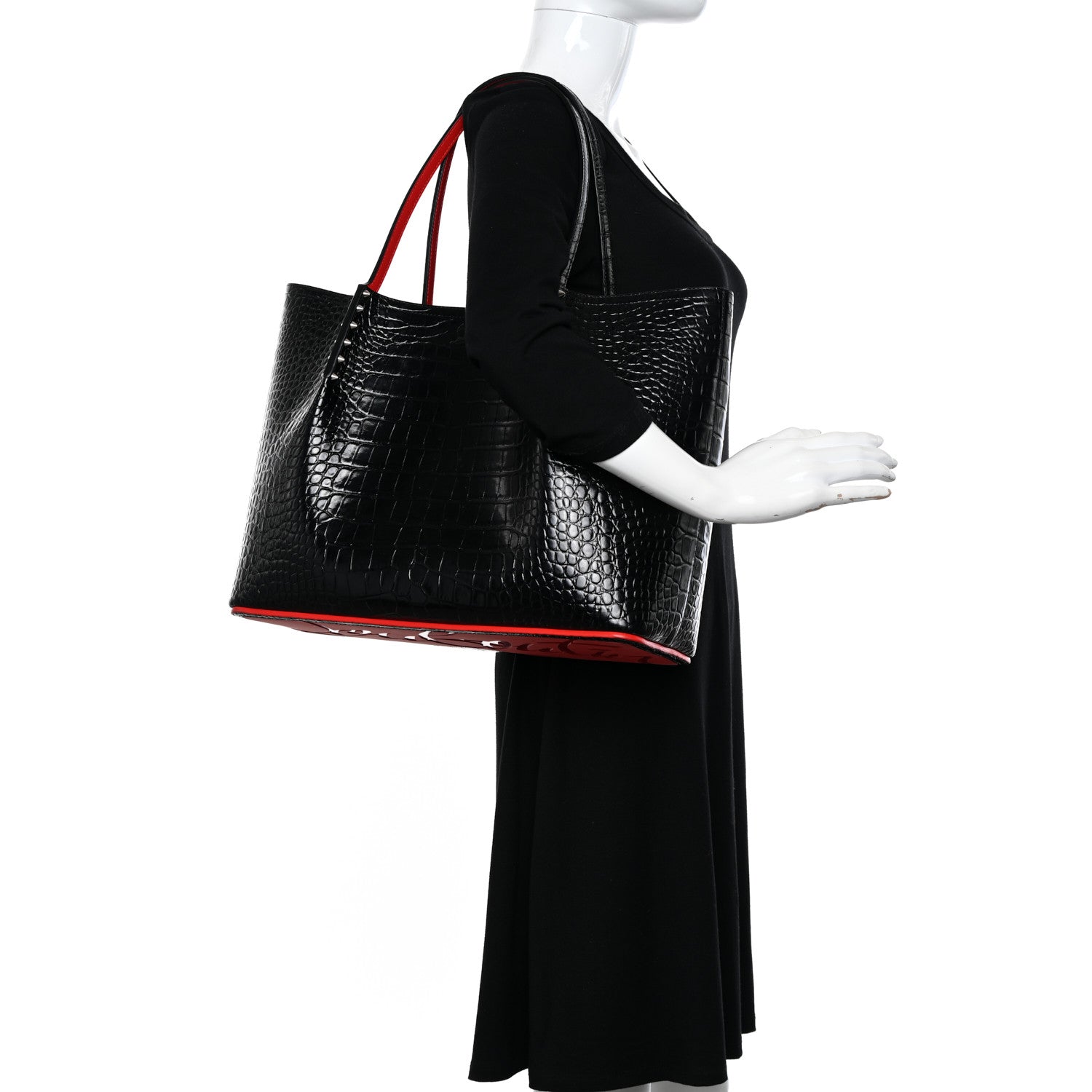 Christian Louboutin Crocodile Embossed Calfskin Spiked Small Cabarock Shopper Tote Black 2 of 11