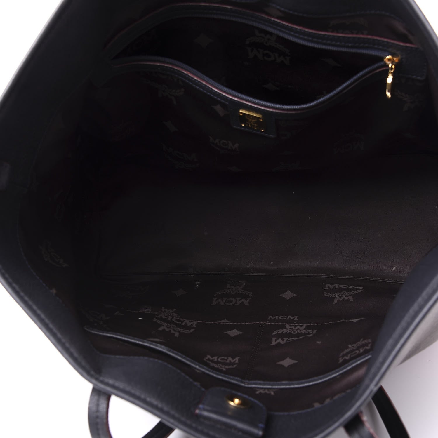 MCM Visetos Calfskin Logo Medium Shopper Tote Dark Brown Dark Red 4 of 13